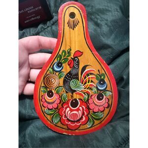 Folk hand painted gorodetskaya Rooster wall hanging USSR Flowers colorful Citrus